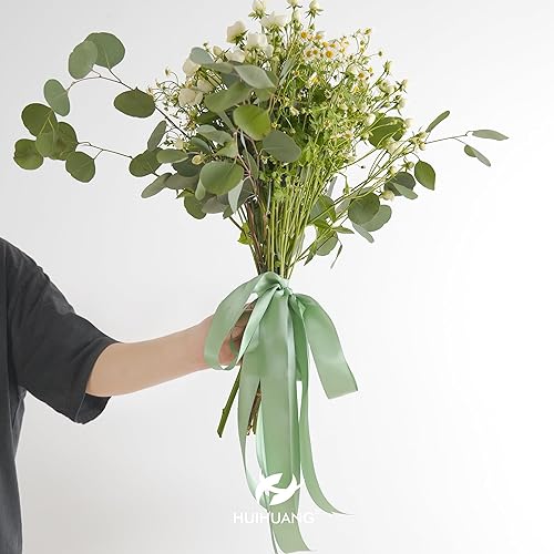 Miniatura 3 de HUIHUANG Cinta de satén de doble cara de 1-12 pulgadas, cinta de poliéster satinado verde salvia, 50 yardasrollo para envolver regalos, hacer lazos