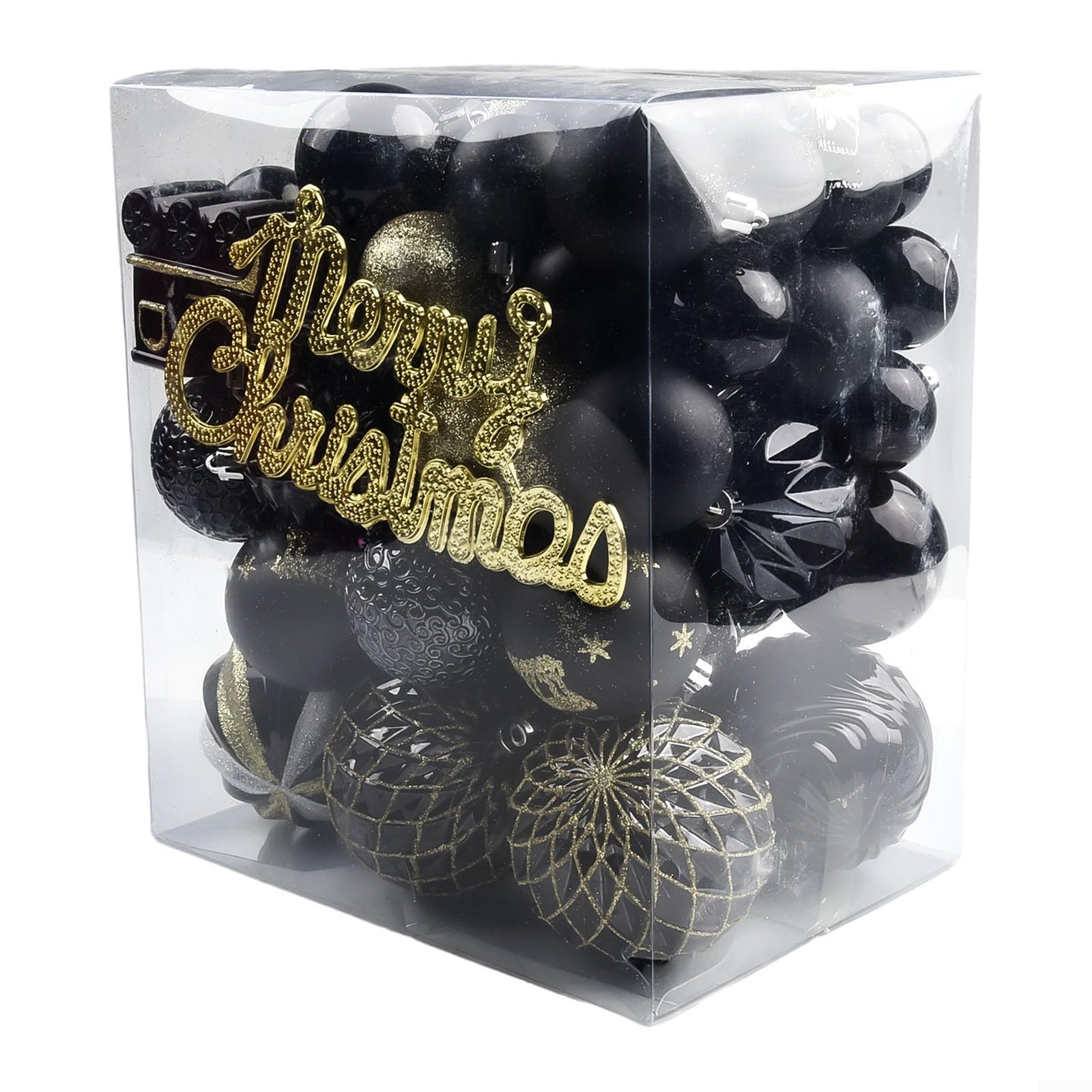 65-teiliges Weihnachtskugel-Ornament-Set, Weihnachtsbaumschmuck, hängende Kugeln, Weihnachtskugel, Dekoration, bruchsicher, Weihnachtsbaumschmuck für Weihnachtsbaum, Hochzeit, Party (Schwarz