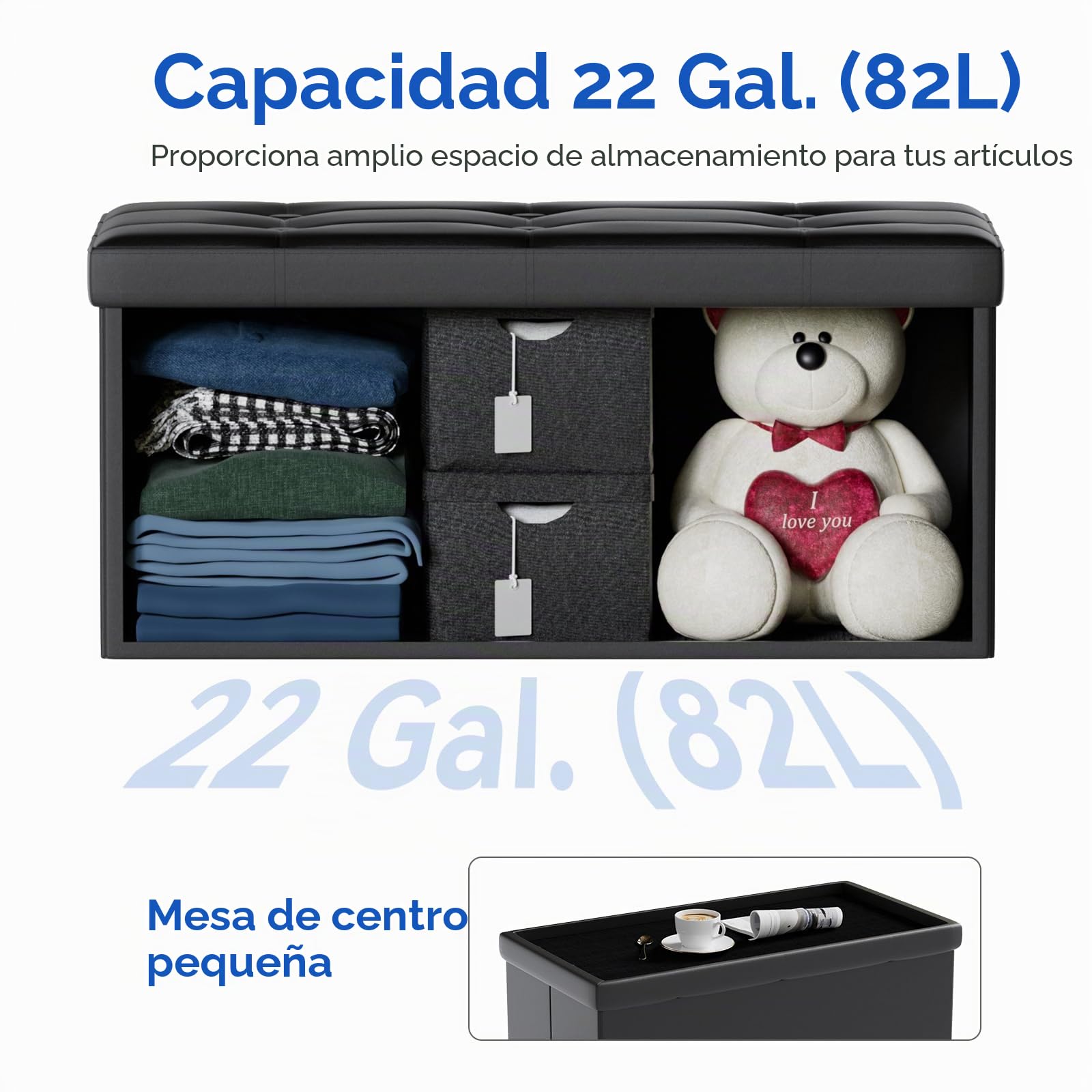 BRIAN & DANY Baúl Puff Taburete para almacenaje Plegable Ottoman, Negro, 76 x 38 x 38 cm