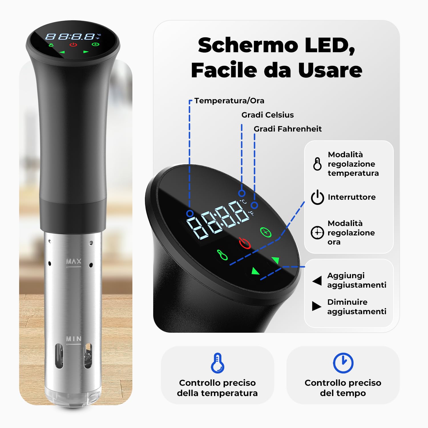 OUSFOT Sous Vide Roner Cucina, 0,1°C Controllo preciso della temperatura, Cottura Bassa Temperatura, Circolazione Dell'acqua 3D Con Ricette, Adatto a una Dieta Sana e Povera di Grassi,Nera