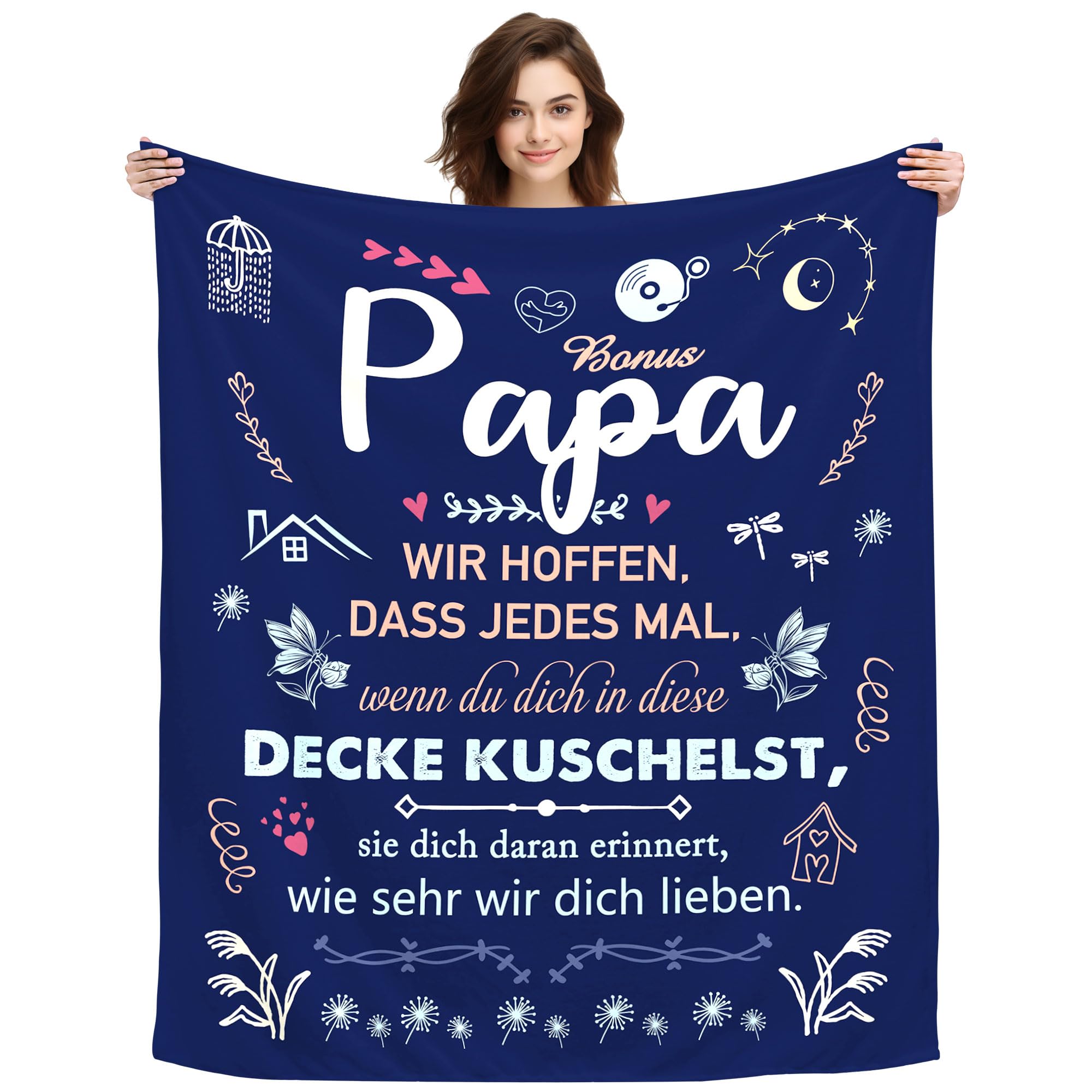 Original Geschenk Bonus Papa Wir Hoffen Dass Jedes Mal Wenn Du Dich In Diese Decke Kuschelst Sie Dich Daran Erinnert Wie Sehr Wir Dich Lieben Kuscheldecke für Vater Geburtstagsgeschenk (Bonus Papa-A)