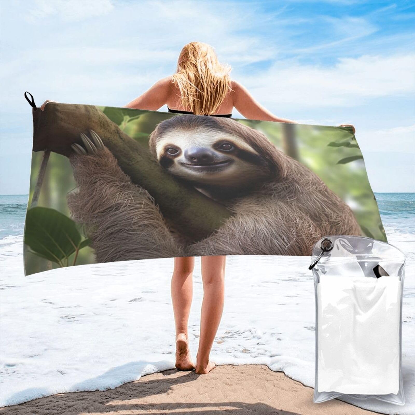 DWVTSLH Microfiber Sand Free Beach Towel 31.5"x63", Quick Dry Absorbent Travel Towel Large Camping Blanket, Sloth Animal Bath Towels Lightweight Pool Swim Towels for Vacation Essentials