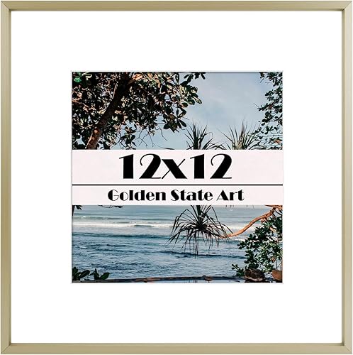Vista 60 de Golden State Art - Marco de fotos de aluminio satinado clásico de 8 x 10 con alfombrilla de color marfil para fotos de 5 x 7 y cristal real, Dorado