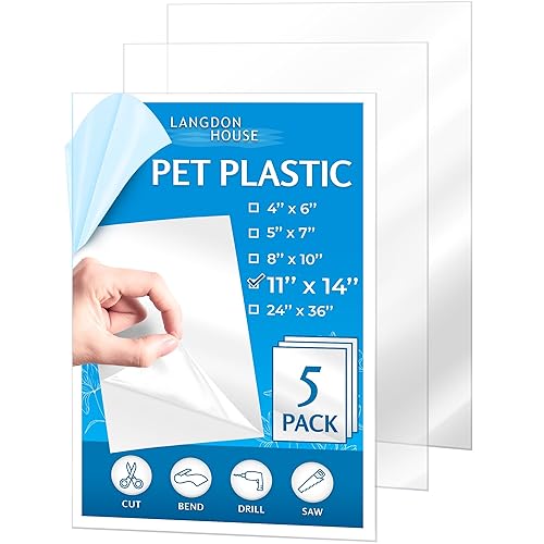 Miniatura 8 de Langdon House Paneles de vidrio de plástico flexible PET (8 x 10 x 0.03 pulgadas, transparente, paquete de 5), lámina delgada de plexiglás para