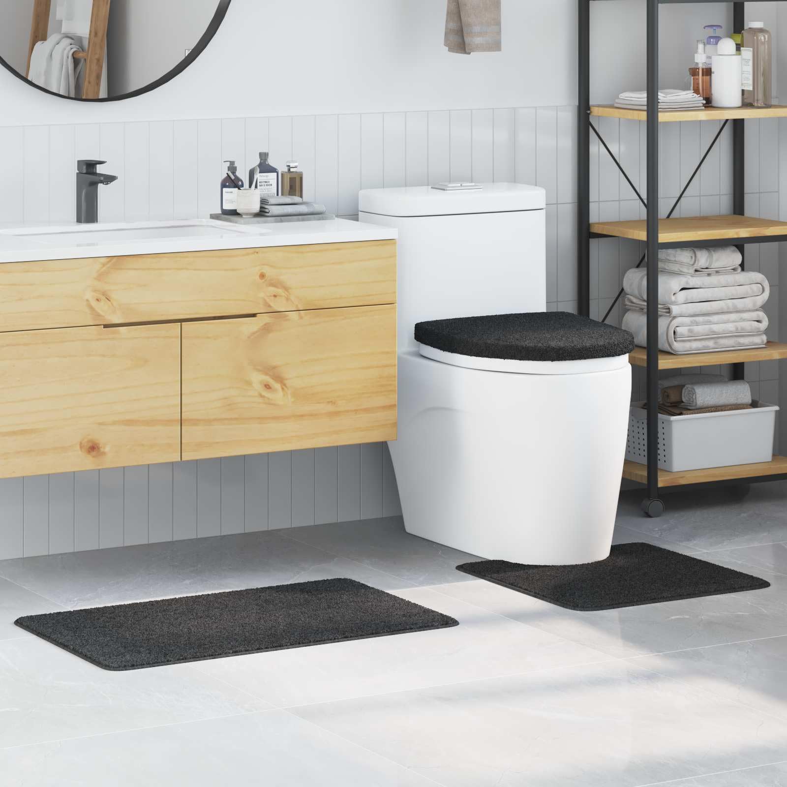 Lot de 3 tapis de bain antidérapants en polypropylène Gris foncé