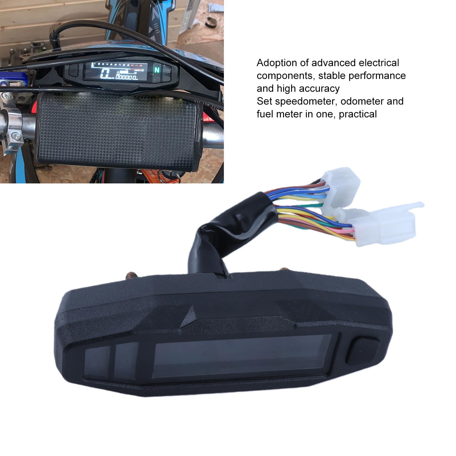 Tachimetro del motociclo, 0-199KM/H 12V Display LCD Digital Speedometer Odometer Fuel Gauge con retroilluminazione, chilometri miglia di commutazione, indicatore digitale
