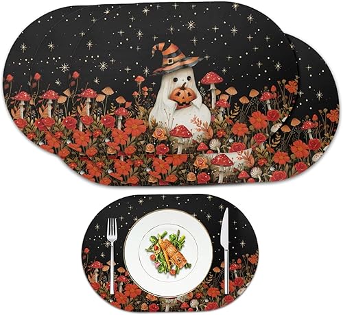 Miniatura 11 de Juego de 6 manteles individuales lavables para mesa de comedor, resistentes al calor, mesa de cocina, decoración del hogar, lavable, ovalada, de