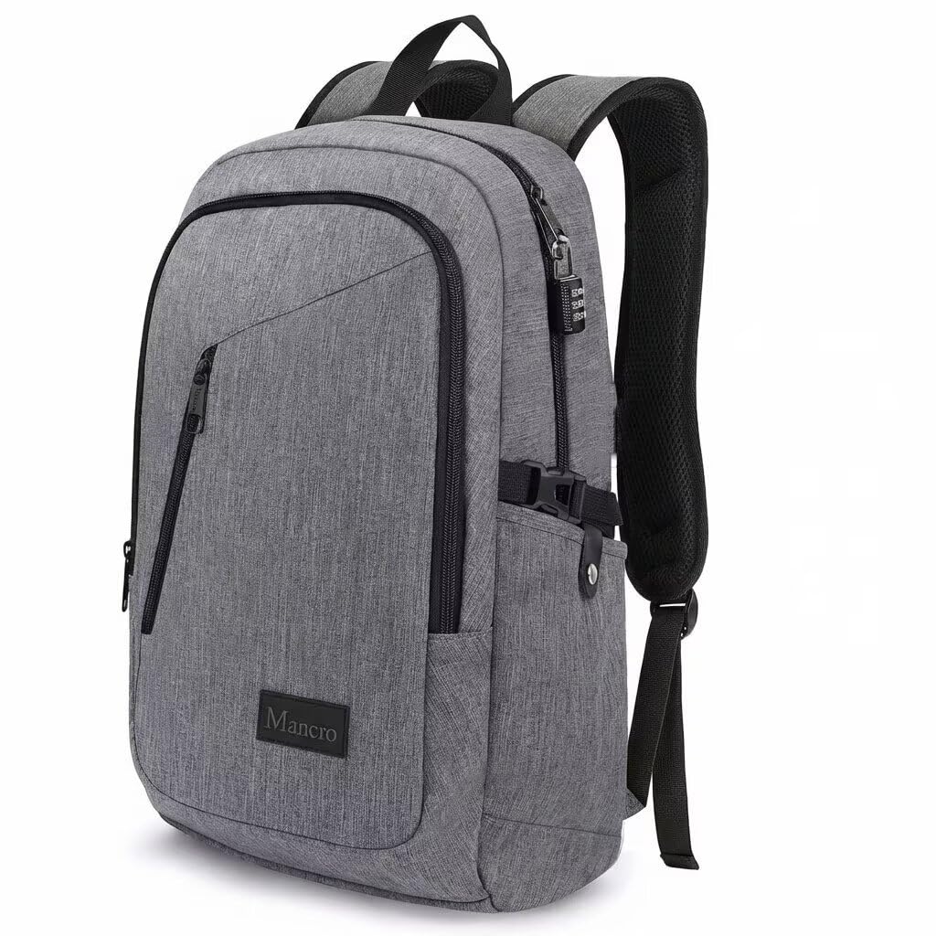Mancro Laptop Backpack for Travel, Anti-theft Laptop Backpack for Men Business Backpack Work Daypack with Lock, Water Resistant Travel Computer Bag Daypack, Grey