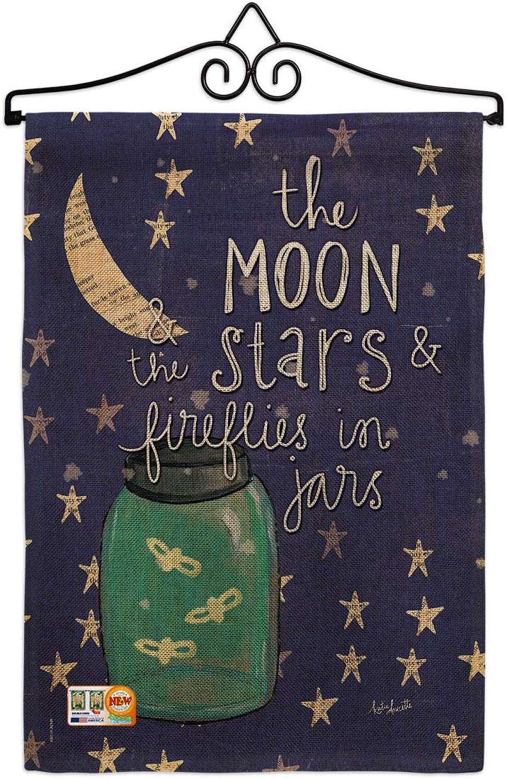 Moon Stars Fireflies Jars Garden Flag Set Wall Holder Sweet Life Expression Spiritual Hope Love Wisdom Support Emotion Postive Small Gift Yard House Banner Made In USA 13 X 18.5