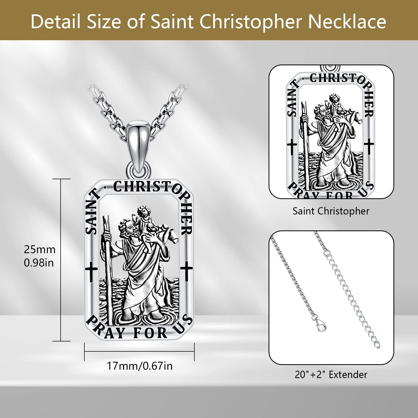 Collier St Christophe pour homme, collier St Christophe/Jésus en argent sterling 925 antique pendentif religieux colliers pour hommes colliers talisman bijoux de baptême cadeaux de remise de