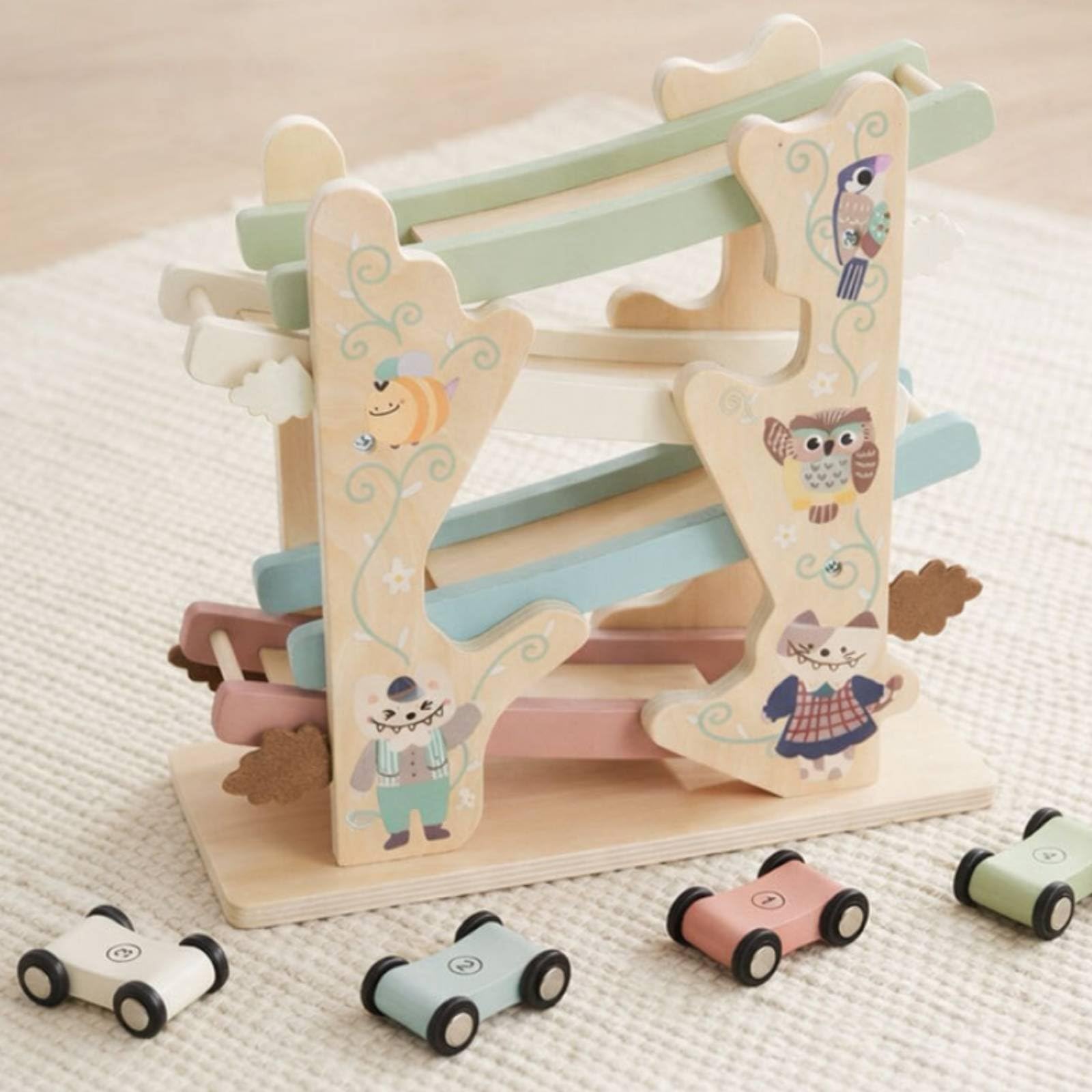 Veicolo Scivolatore per Bambini Pista Automobilina Giocattolo Rampa Auto in Legno Apprendimento Pensiero Logico Causa Effetto Sensoriale Adatto a Regalo Festa Inaugurazione