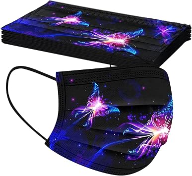 BOFFO 50 Pcs Butterfly Floral Face Bandanas with 3 Layer Face Filter with Elastic Earloop, Breathable with Lace Print Pattern, Suitable for school office outdoor for unisex Adult, Multicolored4