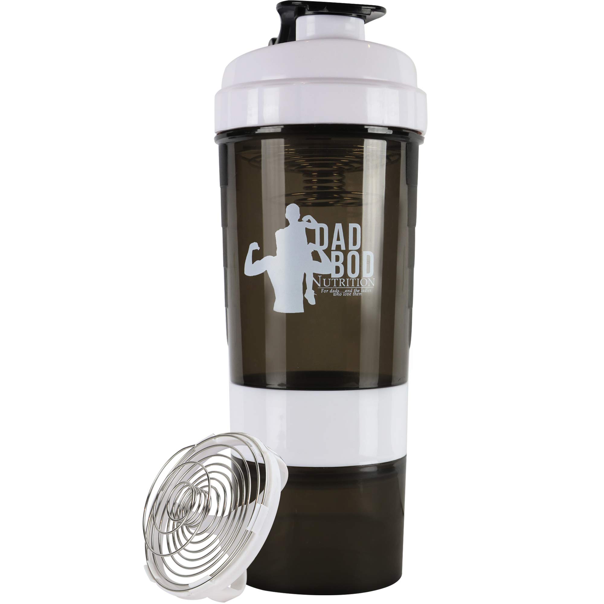 Dad Bod Nutrition Funny Protein Shaker Bottle 3 Part with Storage Red Trim White Label