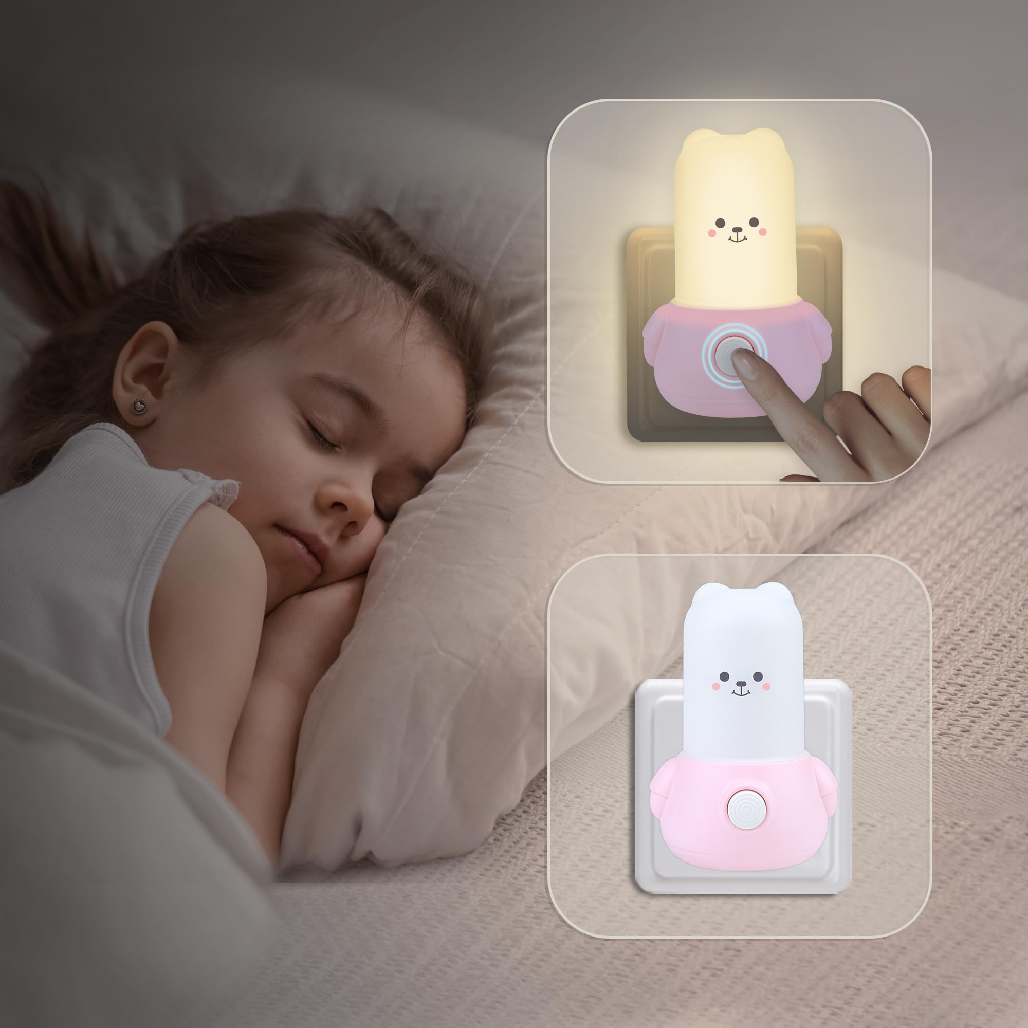 Wetry Luz Quitamiedos Bebe Enchufe Lampara Noche con Interruptor Decoración Habitación Recien Nacido Niños Regalo Bebe Niña 1 Año Cumpleaños