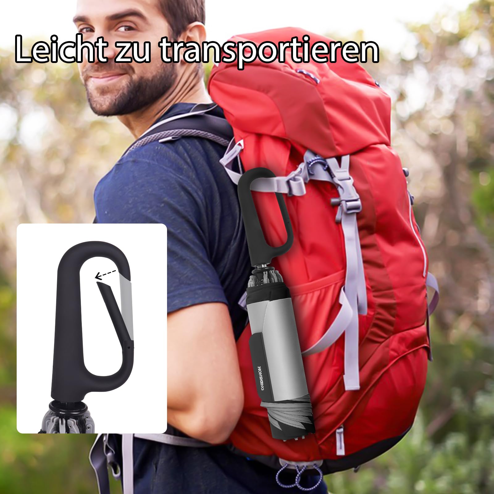 Honsheng Petit parapluie de poche résistant aux tempêtes, ouverture et fermeture automatique, parapluie réfléchissant, pliage rapide avec bande de qualité supérieure, pliable inversé compact pour