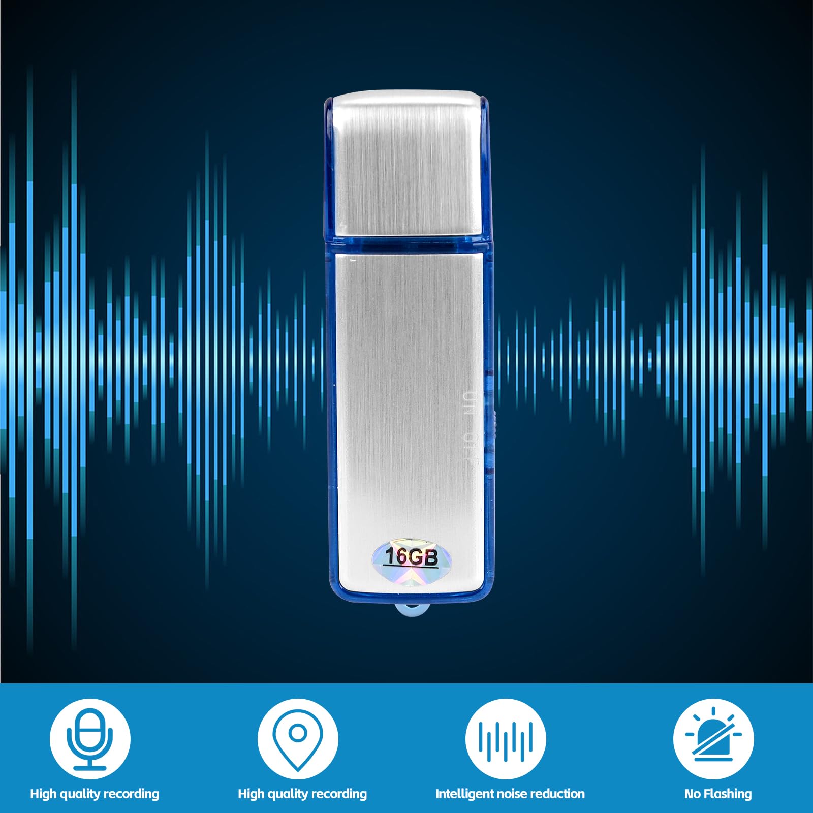 Mini grabadora de Voz Digital 16G – Podazz Sonido Activado 90 Horas de Capacidad USB Recargable Caja de Metal grabadora de Sonido para conferencias reuniones (Azul)