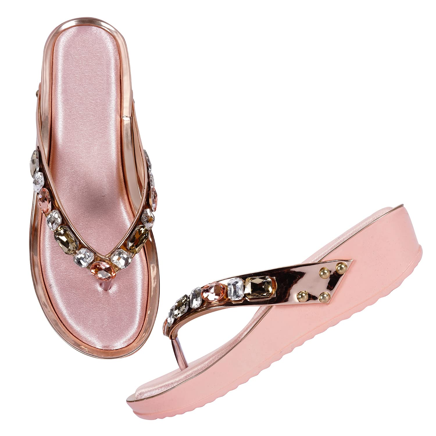 FROH FEET Womens Party-Wear Stylish Designer Wedding Slip-on Casual Peach Wedge Fashion Sandal (B0BK4ZSZ6F) Amazon Price History, Amazon Price Tracker