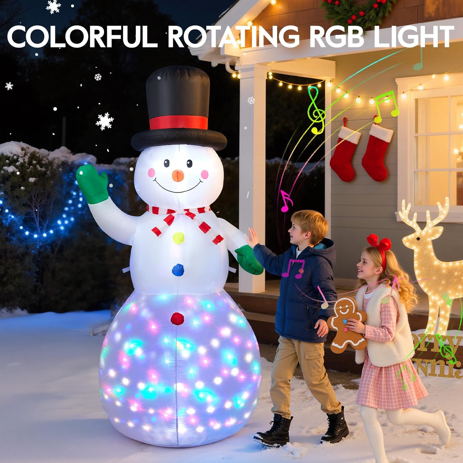 Christmas Inflatable Outdoor Decorations 6.5 FT, with Motion Sensor & 8 Music & RGB Light Large Blow Up Yard Decor, Christmas Party Outdoor, Yard, Garden, Lawn Winter Decorations Ornaments