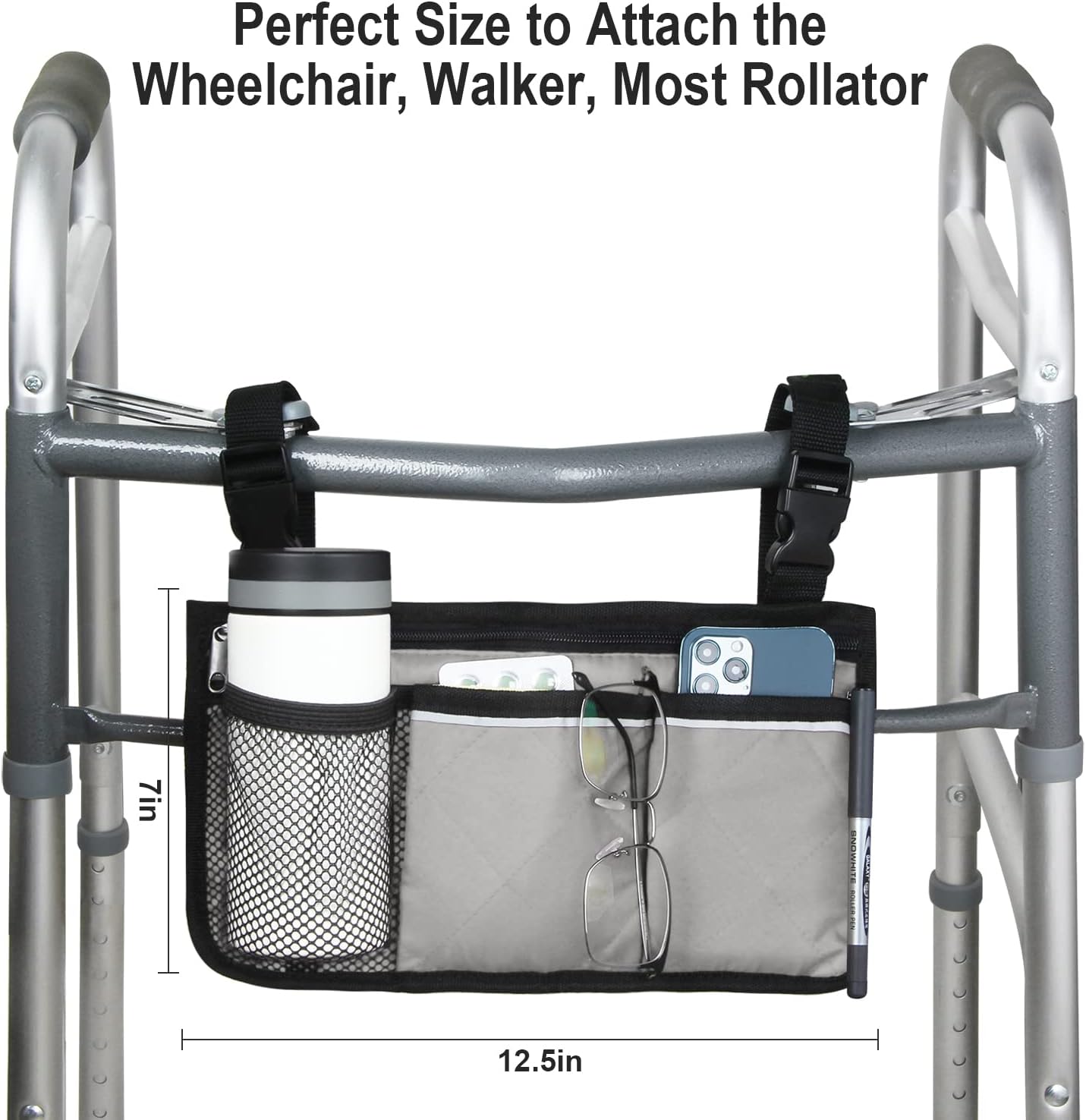 Wheelchair Side Organizer Storage Bag Armrest Pouch with Cup Hold and Reflective Strip, for Most Wheelchairs, Walkers or Rollators (Coffee) : Health & Household