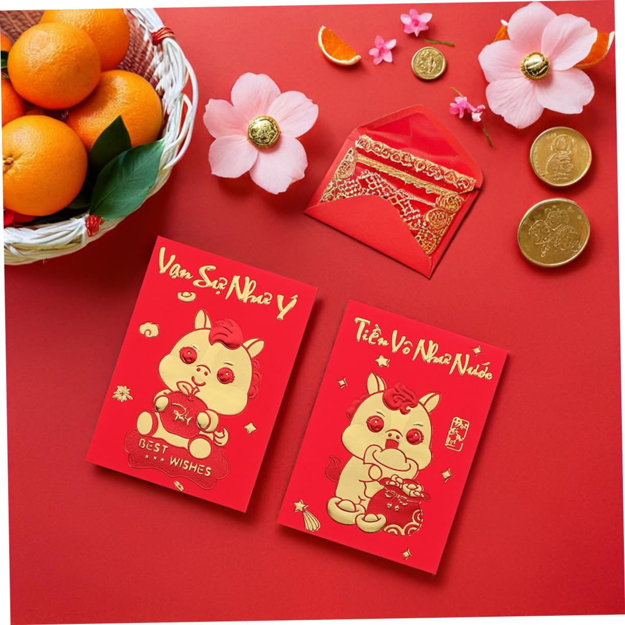 DOITOOL 360 Piezas Sobres Rojos Creativos para Año del Caballo de Hong Bao Vietnamitas Resistentes Diseño Elegante y para Festivales y Regalos Auspiciosos