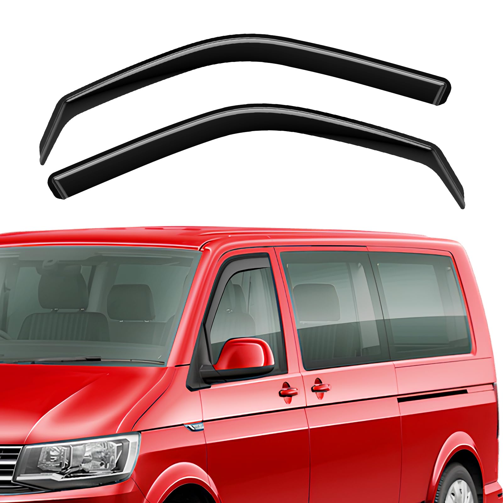GEARMONSTER Deflectores de viento compatibles con VW T5 T6 2003 – 2024 – 2024, deflectores de lluvia integrados, deflectores de viento integrados, 2 unidades, color negro