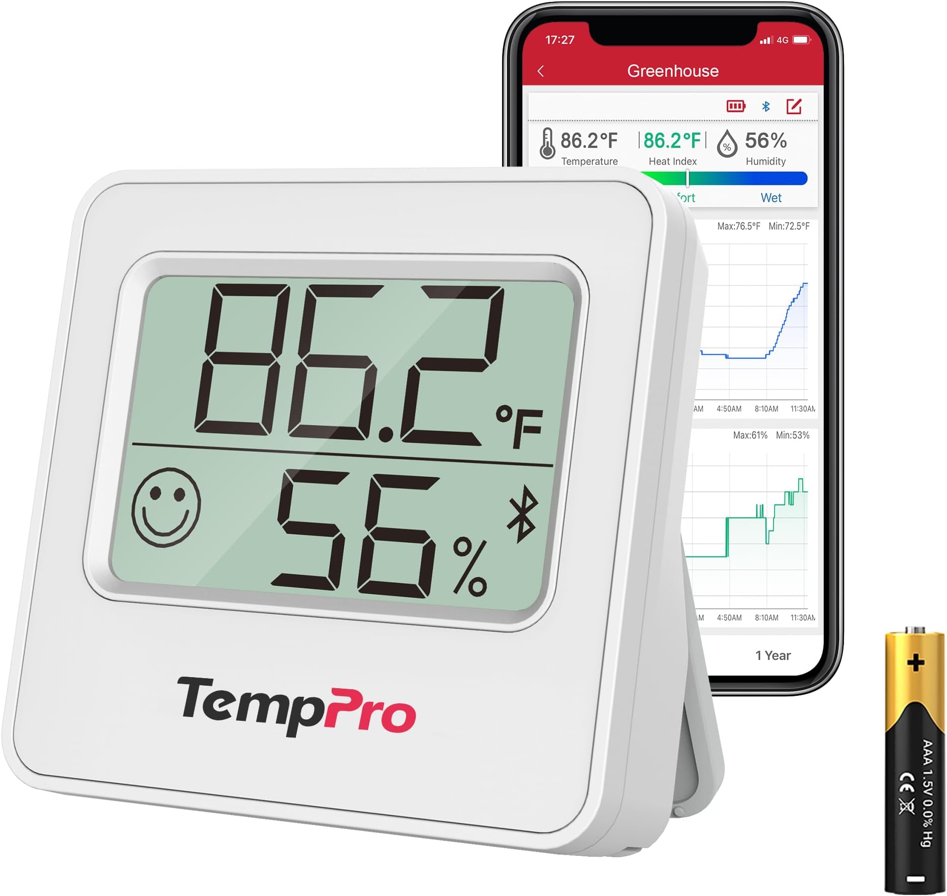 ThermoPro TP357 Digital Hygrometer Indoor Thermometer of 260FT, Bluetooth Thermometer Humidity Meter with Smart App, Room Thermometer Humidity Gauge with Temperature Humidity Sensor | Humidity Meter with Smart App, Room Thermometer Humidity Gauge with Temperature Humidity Sensor