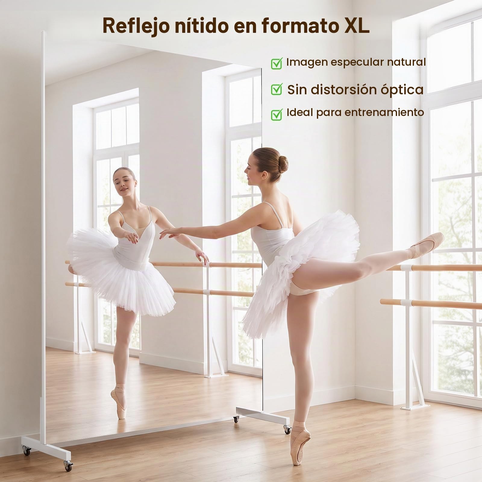 brisafe Espejo de Cuerpo Entero, 170 x 100 cm, Grande Espejo de Pie con Ruedas, Espejos Irrompible con Marco de Aluminio Blanco, Giratorio 360° para Gimnasio en Casa, Dormitorio, Entrada y Pasillo