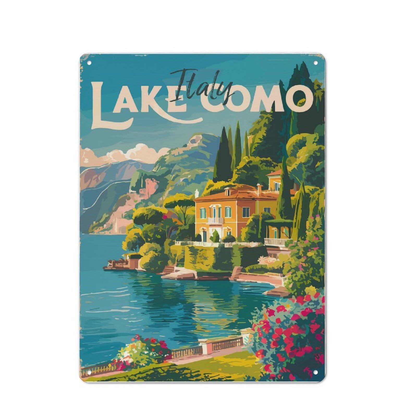 Junmoney Style-12 Lake Como Italy Travel (2) Classic Metal Wall Decor 40X30cm, Office Metal Sign For Workspace, Cafe, Shop Or Desk Area
