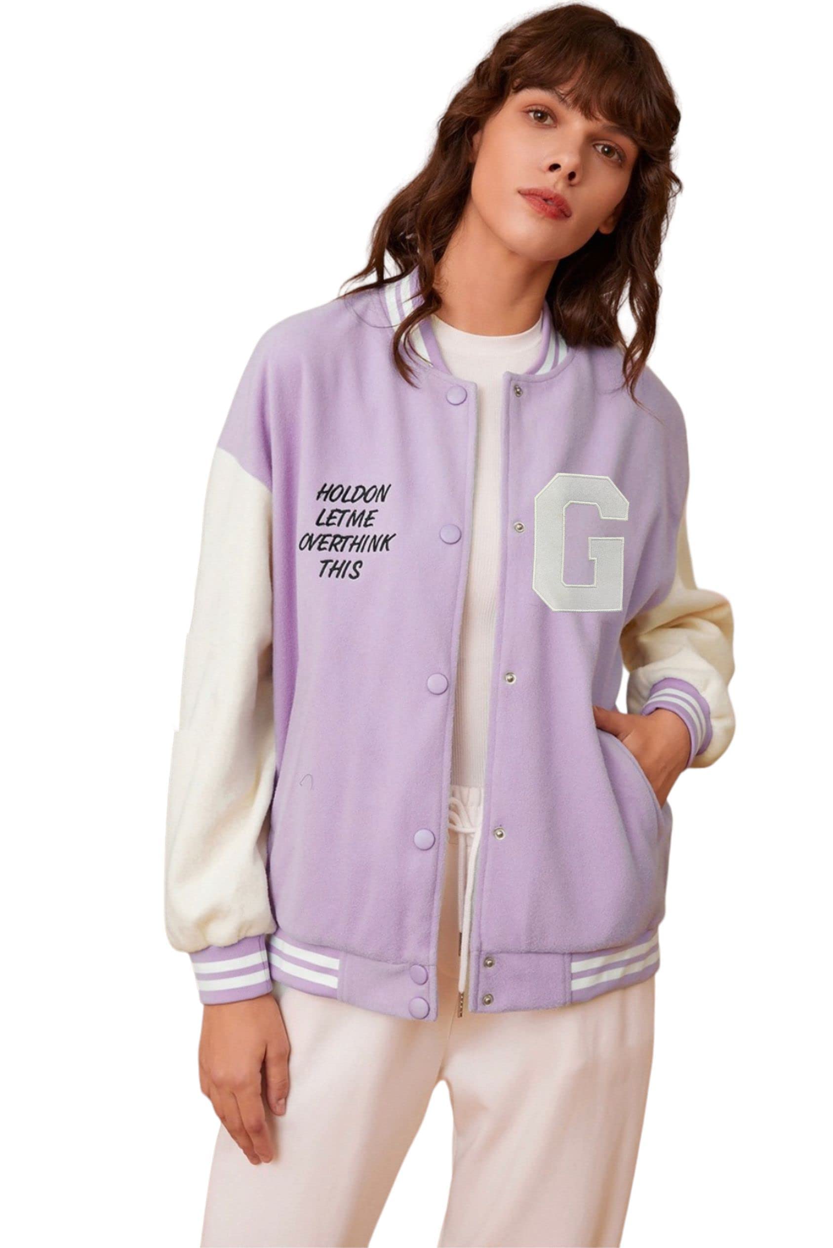 BE SAVAGE Drop Shoulder Button up Versity Jacket for woman