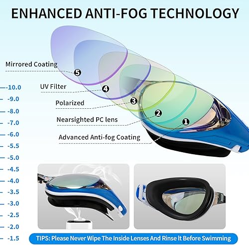 Miniatura 2 de Gafas de natación miopes, gafas de natación ópticas miopes, sin fugas, antivaho y protección UV para adultos, hombres y mujeres