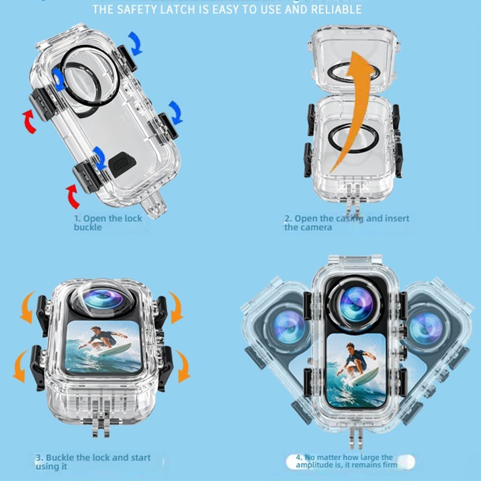Funda de buceo invisible de 60 m compatible con cámara Insta360 X6 8K 360