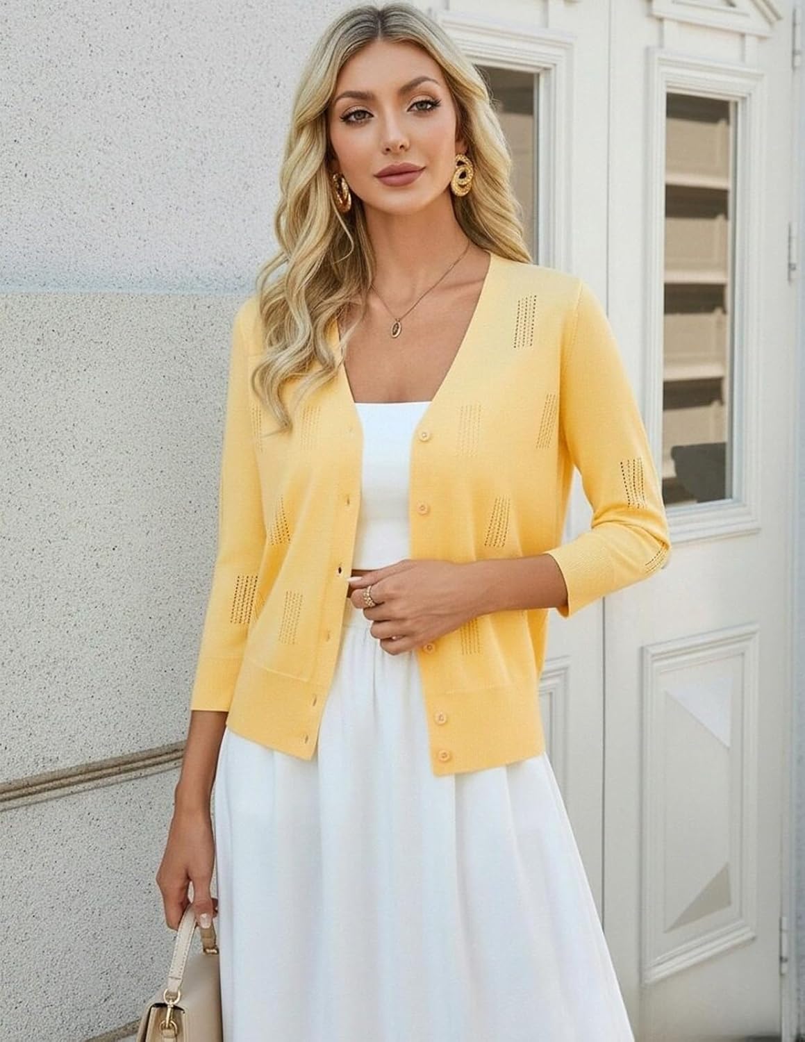 GRACE KARIN Women 3/4 Sleeve Cardigans for Women, Lightweight Cardigan Sweaters, Spring Open Front Button Down Tops - Image 2