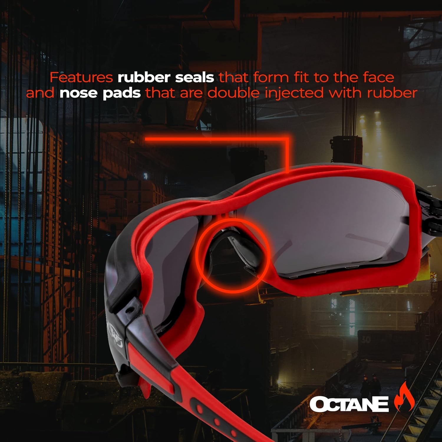 Global Vision Octane Sport Motorcycle Riding Safety Glasses Red Gasket, 1 with Clear Lens and 1 with Smoke Lens (Set of 2) - Image 3