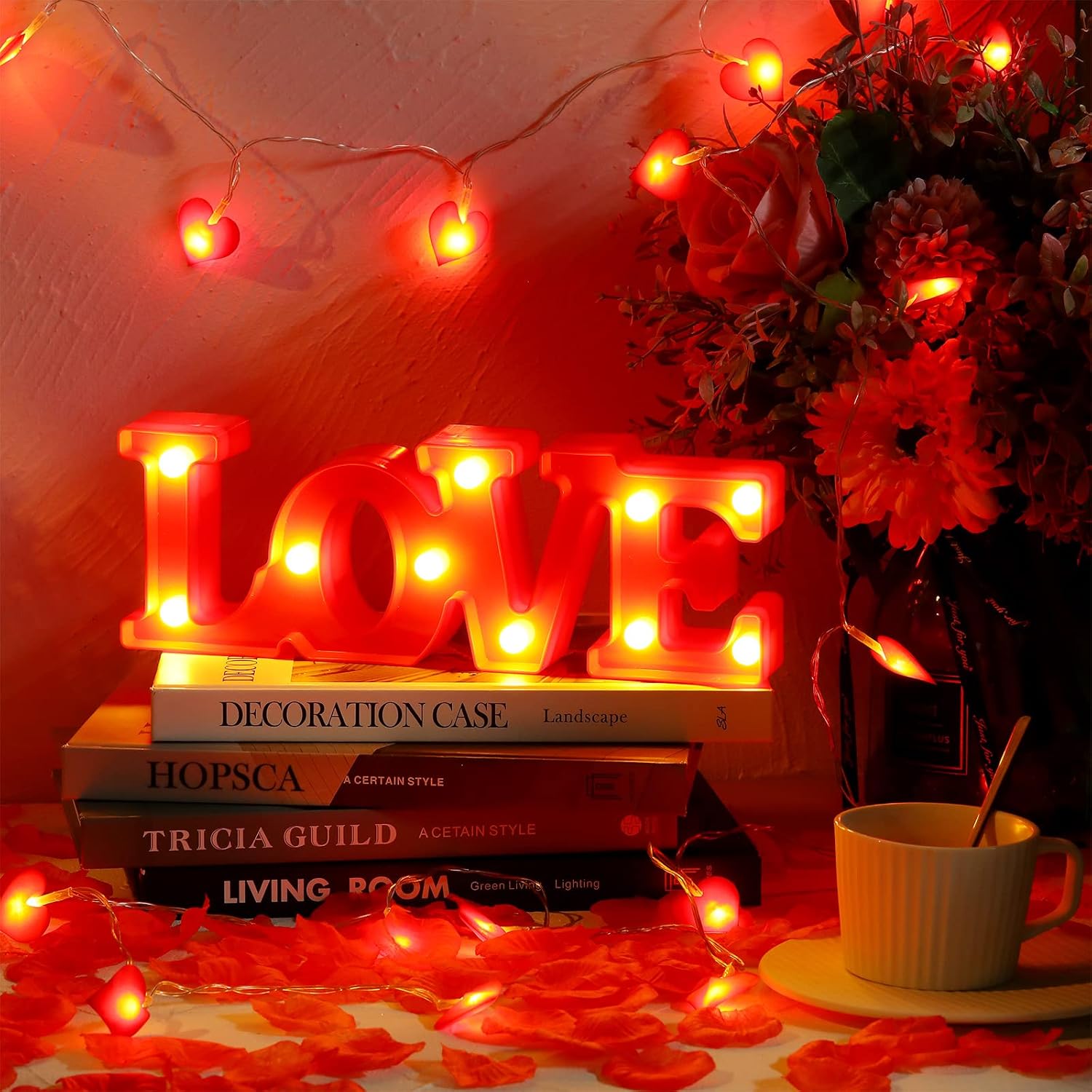 Mudder 3 Set Valentines Day Love Sign Decoration Light up Sign Table Decor