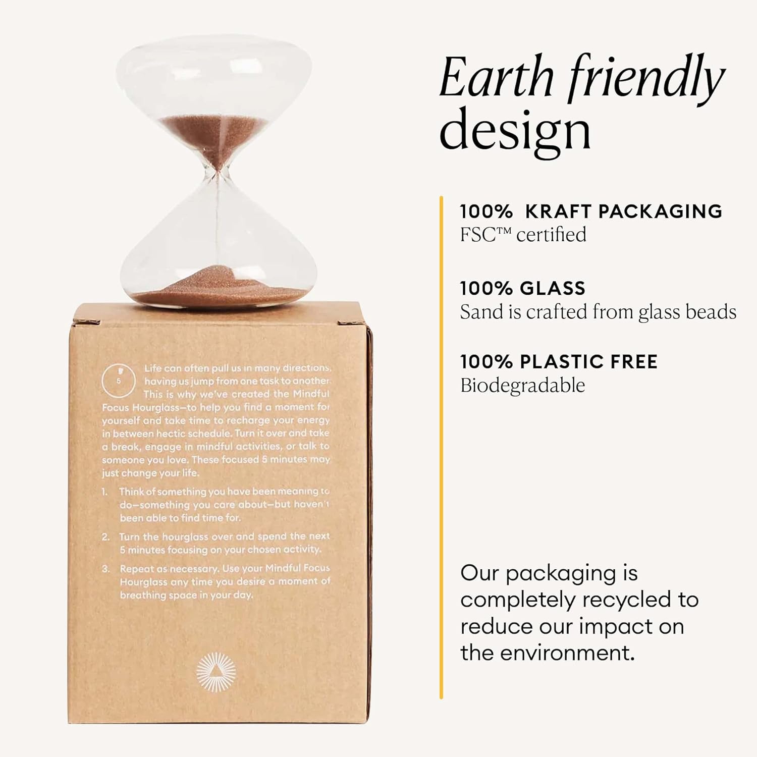 Intelligent Change Mindful Focus 5-Minute Hourglass Sand Timer, Desk Timer for Productivity and Time Management, Minimalist Hourglass Timer, Decorative Gifts, 3.3 (L) x 2.9 (W) inches