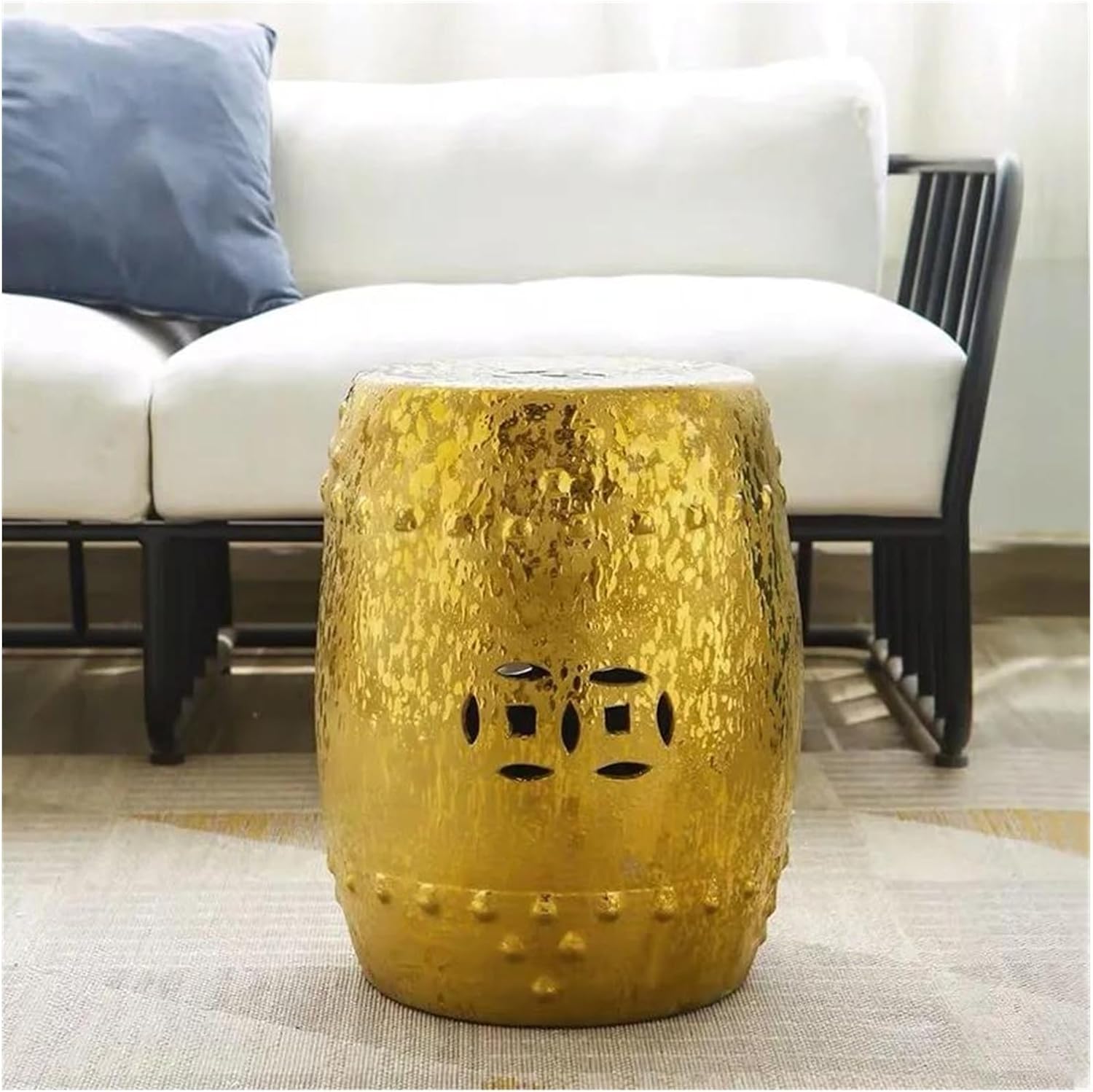 Decorative Garden Stools, Chinese Antique Style Ceramic Stool for Home Garden Decor Garden Ceramic Stool(B)