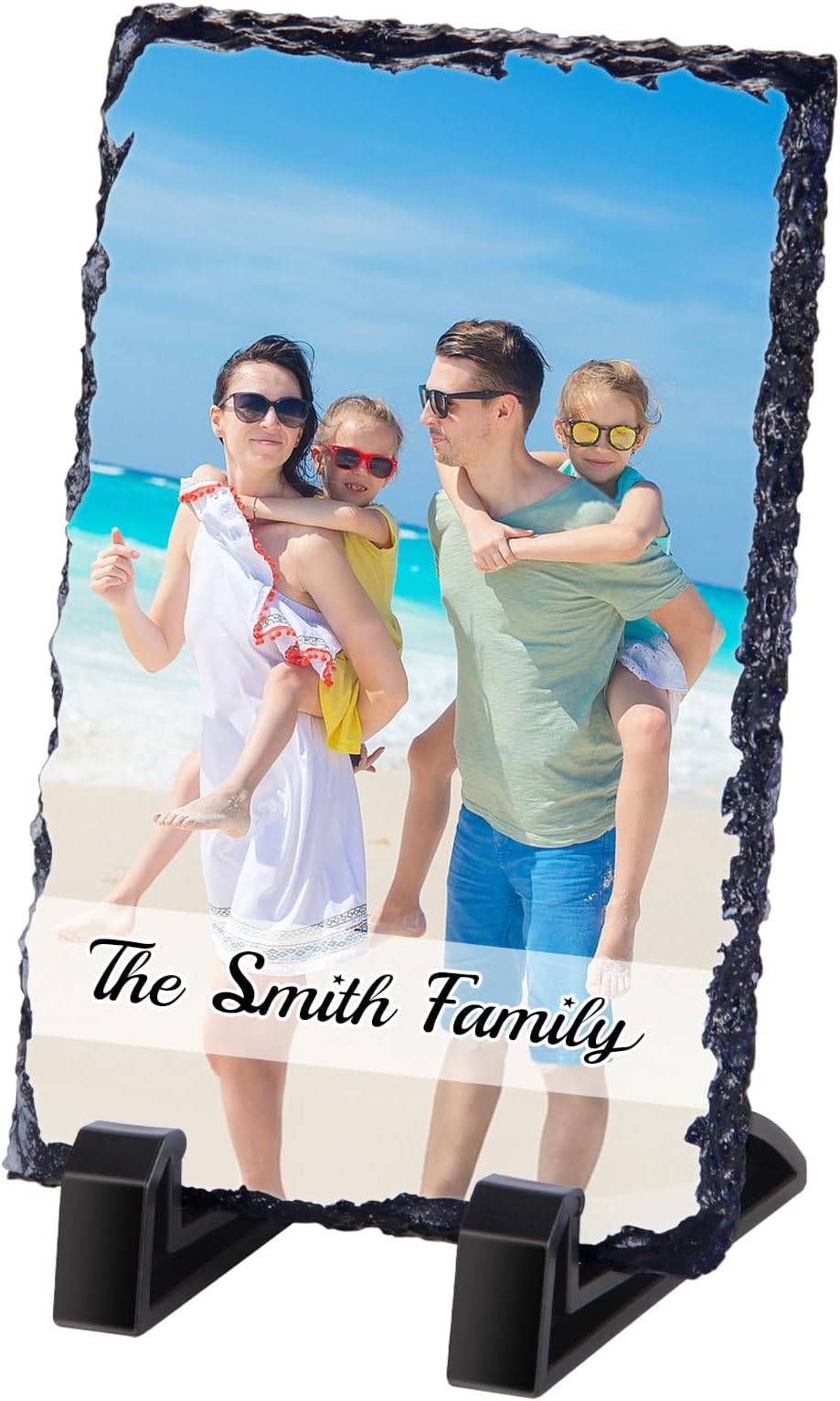 Custom Rock Slate Frame with Picture, Unique Picture Frames Personalized Picture Frame Print Photos Text Gift for Him Her Family Birthday Anniversary