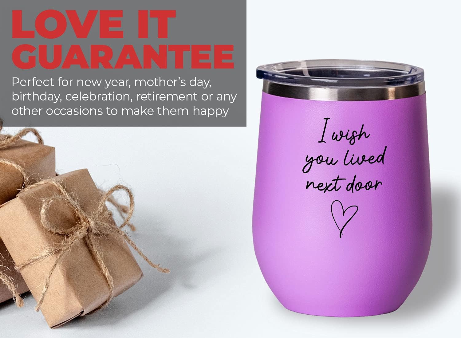 Bubble Hugs WItty Pink Wine Tumbler 12 Oz - I Wish You Lived Next Door Funny Mug for Bestfriend