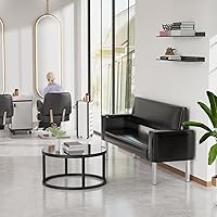 Vista 2 de Asiento de banco para sala de espera, sillas de oficina de recepción de salón, sillas de vestíbulo de invitados resistentes con 2 portavasos