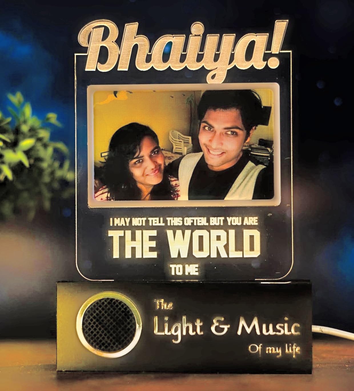 ZOCI VOCI Rakshabandhan Gift for Sister, Cousin Or Sibling Acrylic Personalized Engraved LED Photo Lamp - | Unique Rakhi Gift for Brother (Shine On, Bhaiya, Lamp + BT Speaker)