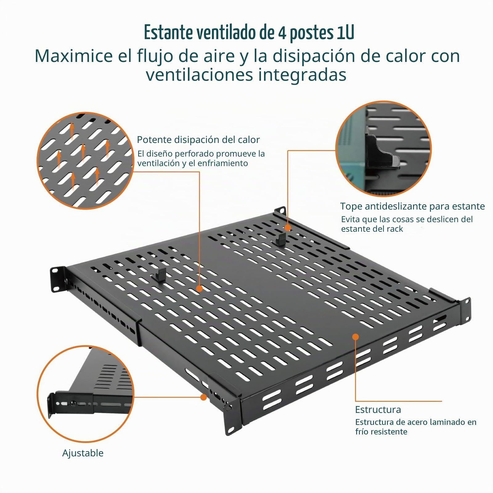 Tecmojo Estante de montaje en rack de servidor ventilado ajustable 1U de 13.5 pulgadas a 31.8 pulgadas de profundidad, soporta hasta 242 libras, bandeja universal para equipos AV/red de 19 pulgadas