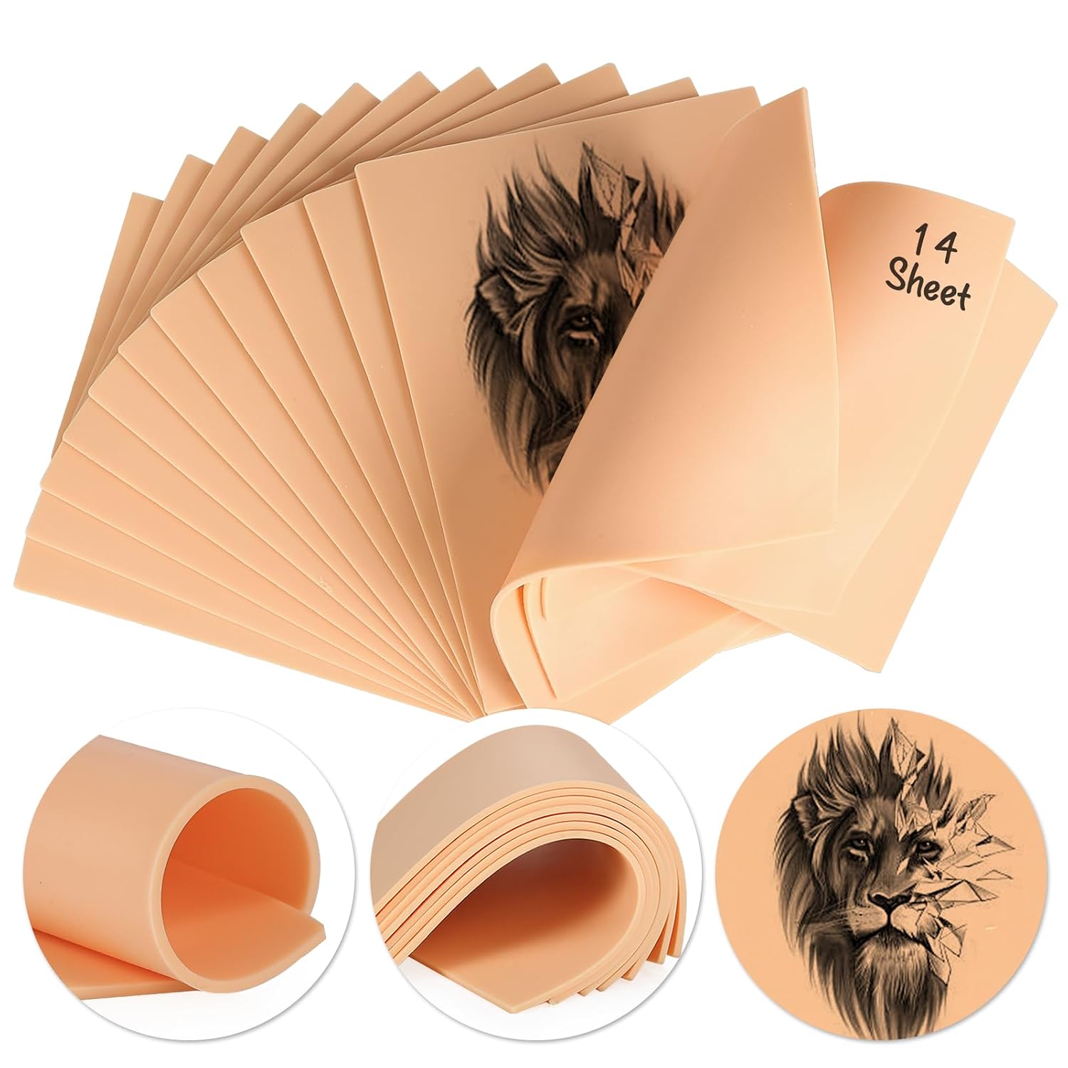 Practice Skin for Tattooing 3 MM, 14 PCS Thicker Design With A Realistic Feel And Easy to Color, Fake Skin Tattoo Perfect for Both Professional Tattoo Artists And Beginners