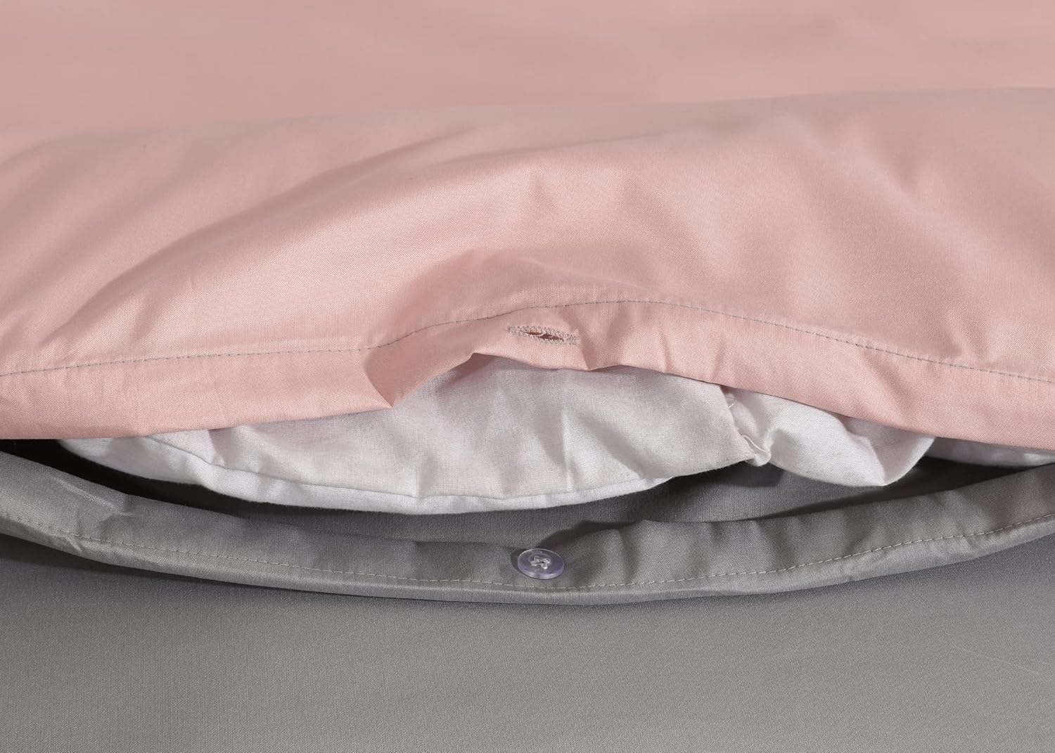 Ev Dekor Duvet Cover Set Double Grey Pink - Soft Microfibre Polyester Plain Dyed Reversible Double Duvet Set with Pillow cases - Bedding Quilt Covers Bedsheets - Image 4