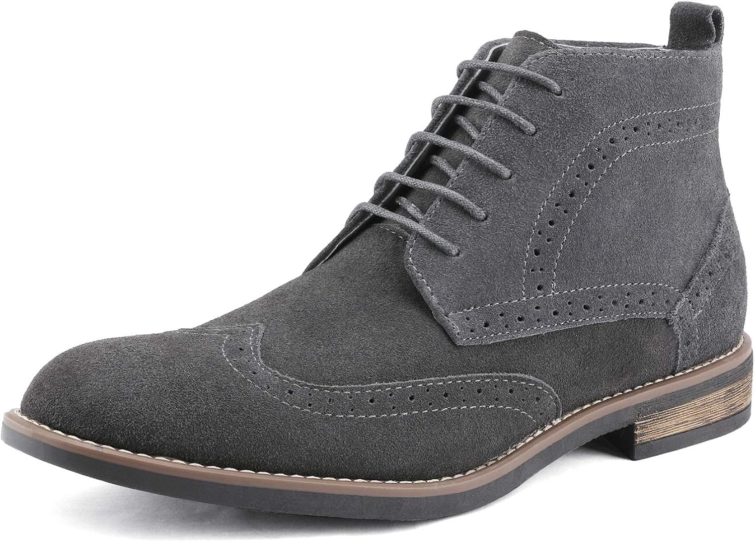 Bruno Marc Men's Grey Casual Suede Leather Chukka Wingtip Dress Boots