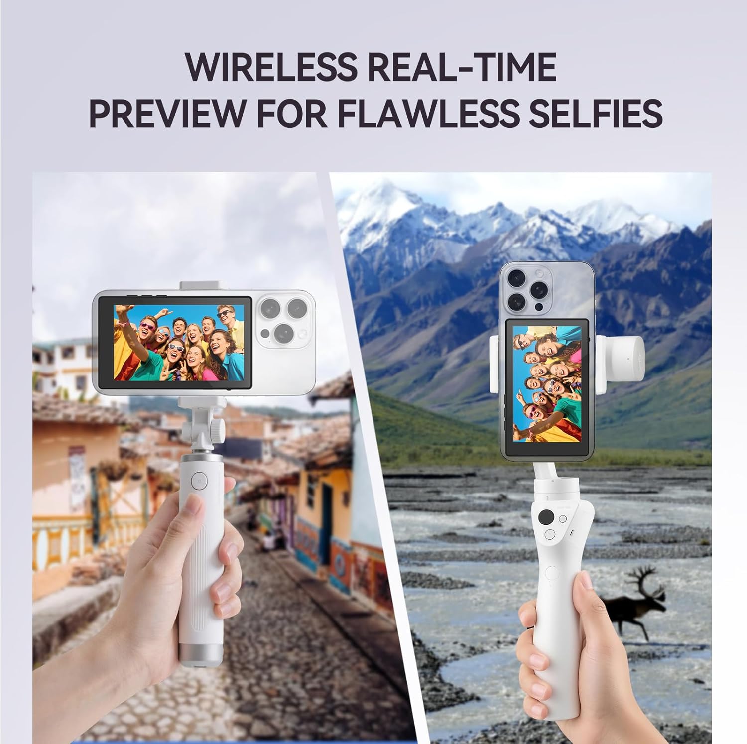 Magnetic Phone Selfie Screen - Wireless 1080P Back Camera Monitor for TikTok/Live Stream, 1500mAh Battery, 3-Level Brightness, Compatible with iPhone and Android Phones (Black)