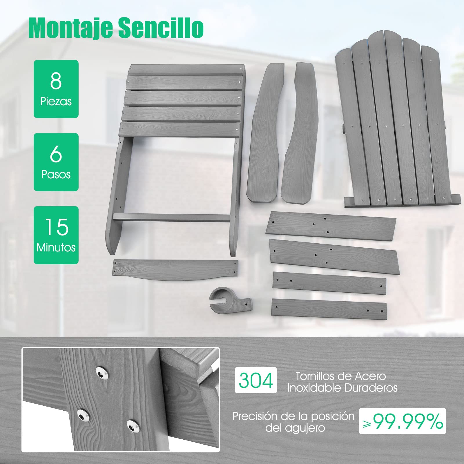 COSTWAY 2 Sillas Adirondack con Portavasos, Sillas para Hogueras, Resistente a la Intemperie, Grano de Madera Realista, Facíl de Montaje, Silla de Exterior para Patio, Jardín, Terraza (GIRS,2)