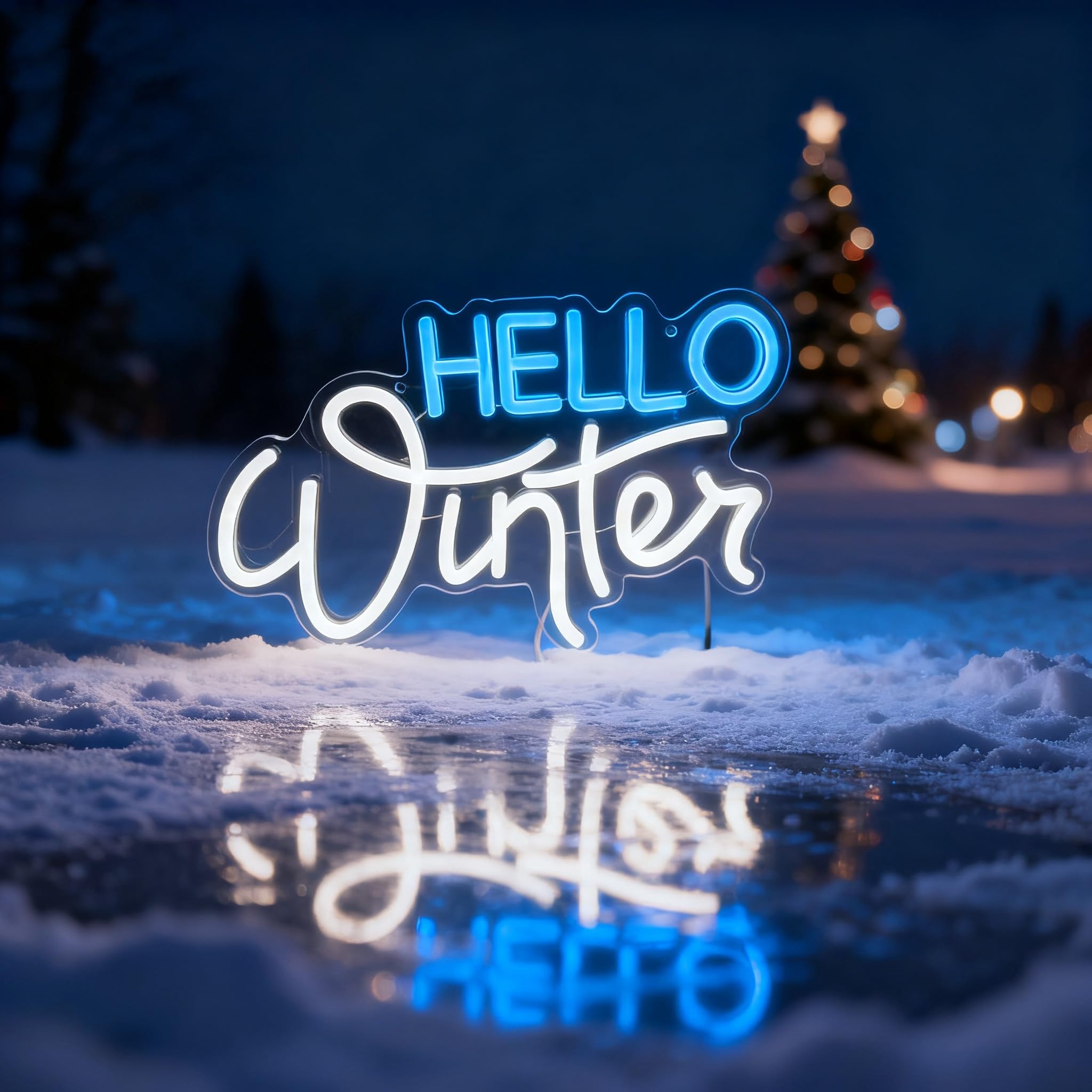 Hello Winter Snowflakes Neon Sign, Hello Winter Led Neon Light,Snowflake Neon Sign by 5V USB Powered Bedroom Home Wall Decor Christmas Party Decor Personalized Gift