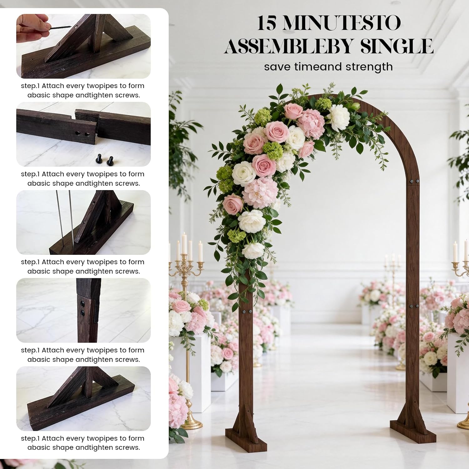 6.6FT Wooden Wedding Arches for Ceremony Wooden Arbor Arch Backdrop Stand with Design Bundle for Indoor Outdoor Birthday Party Garden Beach Forest Rustic Boho Decor Wedding Arches for Ceremony