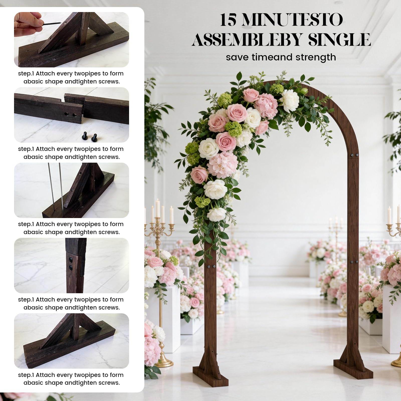 Hochzeitsbögen aus Holz für Zeremonie, 1,8 m Hölzerner Laubbogen, Hintergrundständer mit Design-Bündel für drinnen und draußen, Geburtstag, Party, Garten, Strand, Wald, rustikale Boho-Dekoration