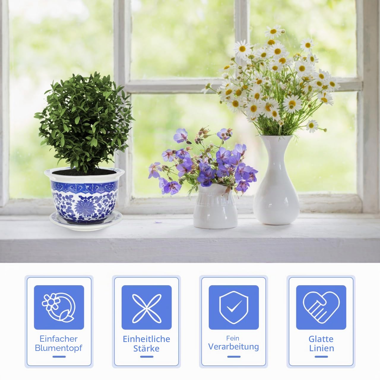 Cabilock Blau-weißer Blumentopf Aus Porzellan Kinderzimmer Blumenbehälter Kaktus-starttopf Töpfe Topf Für Schlangenpflanzen Orchidee Blumentopf Pflanzschale Haushalt Gang Büro Keramik